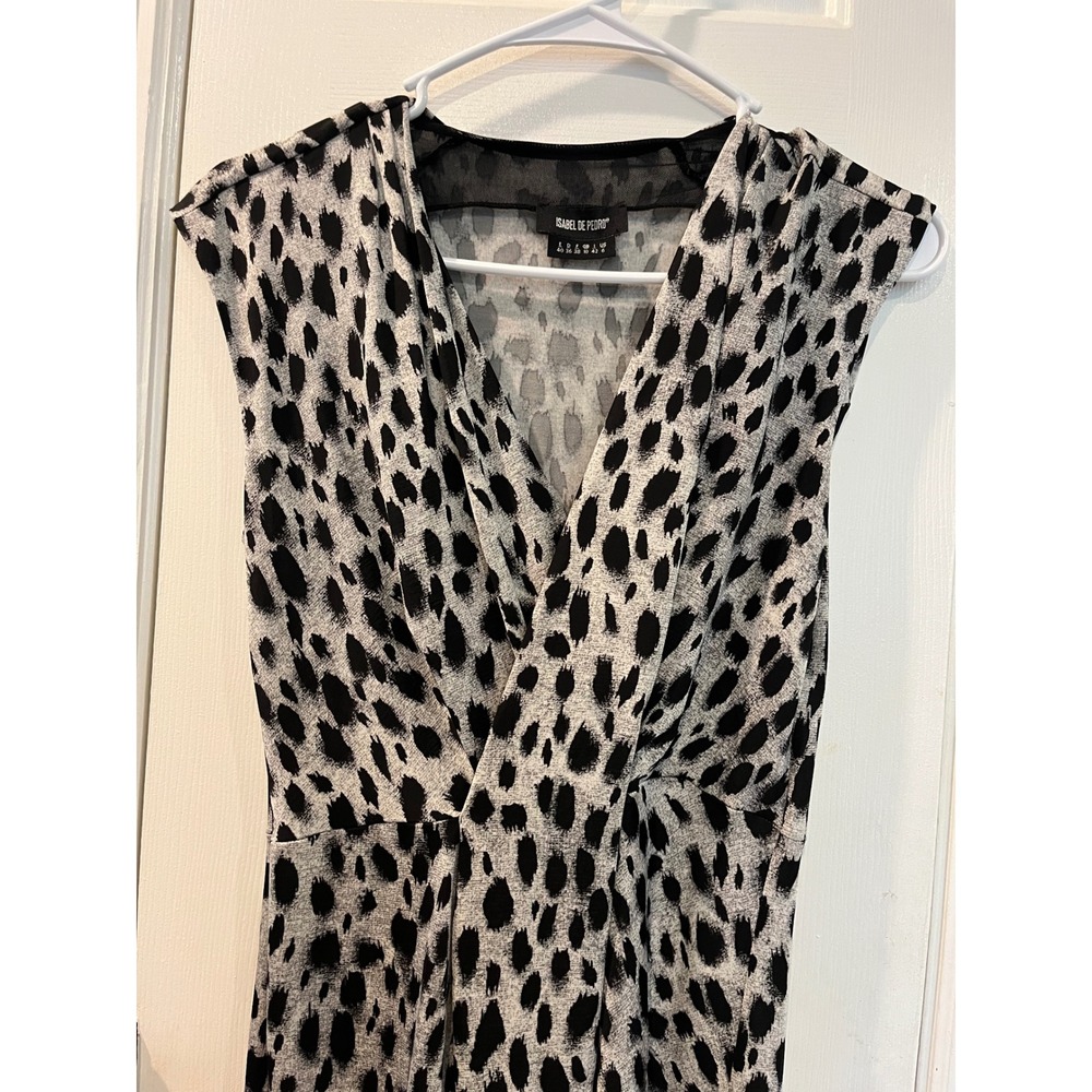 Isabel De Pedro Grey Black Leopard Print Twist Front V-Neck Midi Dress Size 6 b2 - Picture 3 of 8